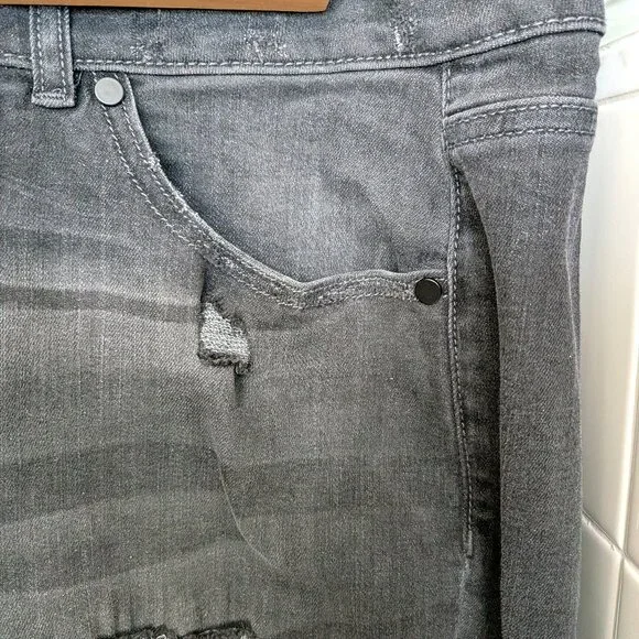 Lane Bryant Black Sequin Inserts Dark Gray Low Rise Girlfriend Distressed Jeans - Picture 4 of 6